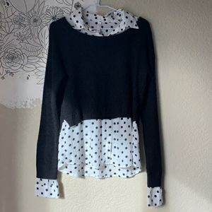 Polka dot collar black sweater